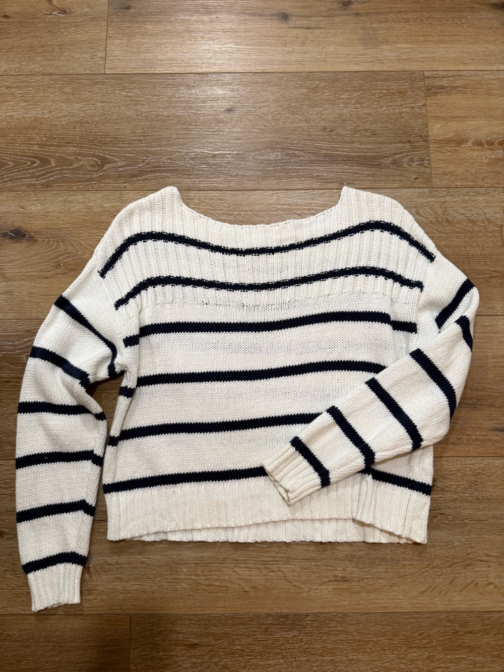 Lucky Brand Cream and Black Striped Scoopneck Sweater